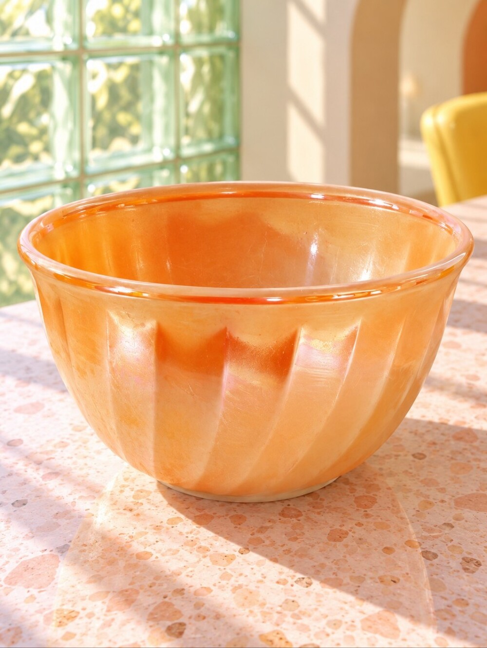 Vintage Fire-King Peach Lustre Swirl 7" Mixing Bowl Anchor Hocking MCM